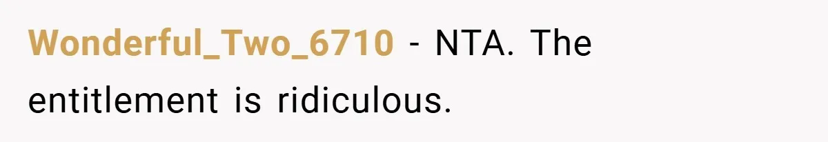 Wonderful_Two_6710 − NTA. The entitlement is ridiculous.