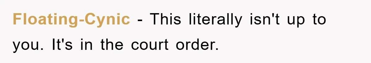 Dad's Out Of Town, 15-Year-Old Refuses To Stay With Affair Partner, Court Backs Yet She Fusses Floating-Cynic − This literally isn't up to you. It's in the court order.