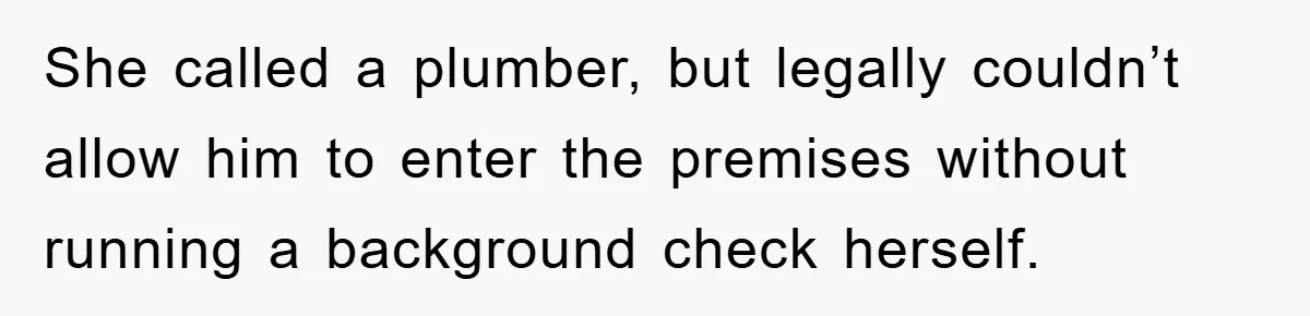 She called a plumber, but legally couldn’t allow him to enter the premises without running a background check herself.