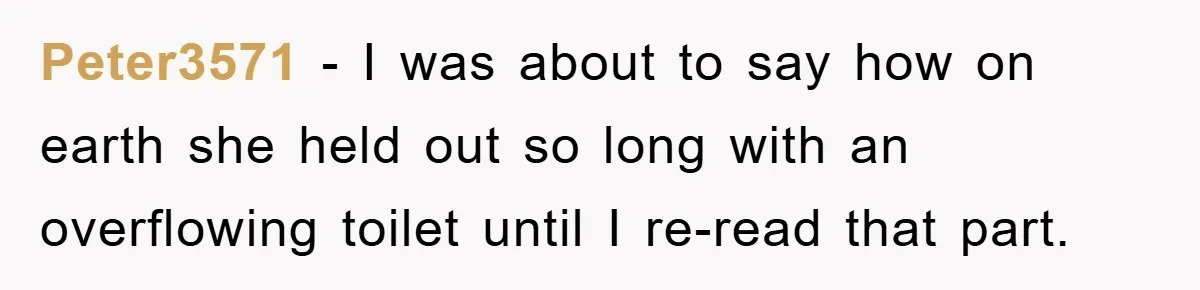Peter3571 − I was about to say how on earth she held out so long with an overflowing toilet until I re-read that part.