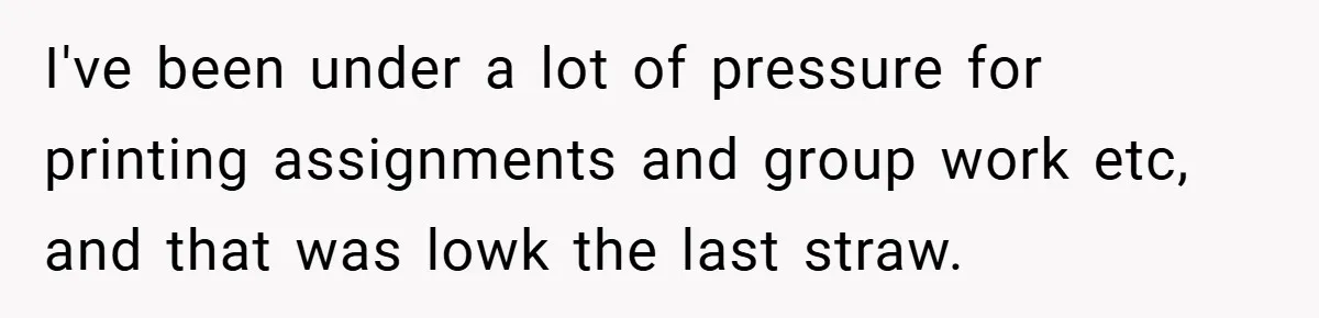 I've been under a lot of pressure for printing assignments and group work etc, and that was lowk the last straw.