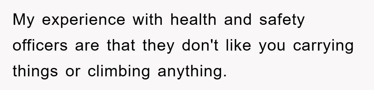 My experience with health and safety officers are that they don't like you carrying things or climbing anything.