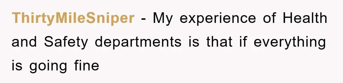 ThirtyMileSniper − My experience of Health and Safety departments is that if everything is going fine