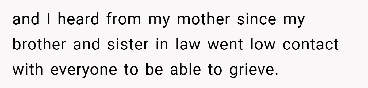 and I heard from my mother since my brother and sister in law went low contact with everyone to be able to grieve.