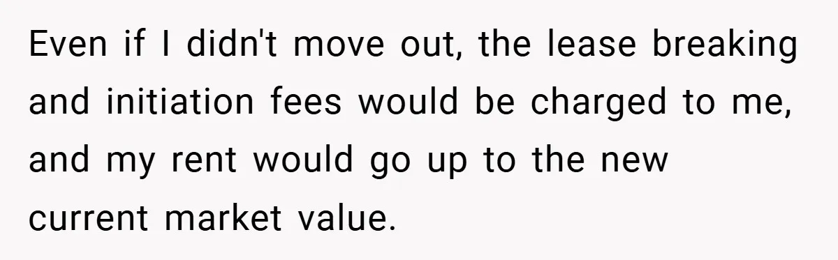 Apartment Complex Charges For Parking Space, Renter Fights Back With Brilliant Loophole Even if I didn't move out, the lease breaking and initiation fees would be charged to me, and my rent would go up to the new current market value.