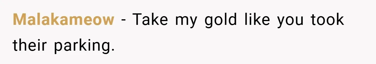 Apartment Complex Charges For Parking Space, Renter Fights Back With Brilliant Loophole Malakameow − Take my gold like you took their parking.