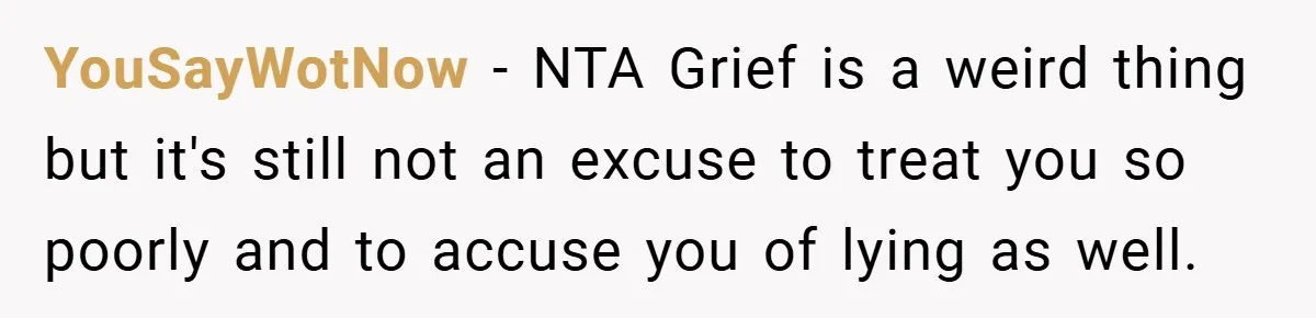YouSayWotNow − NTA Grief is a weird thing but it's still not an excuse to treat you so poorly and to accuse you of lying as well.