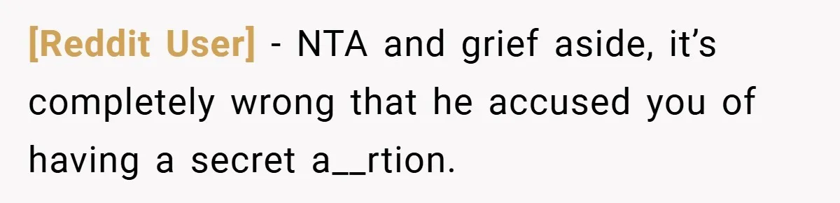 [Reddit User] − NTA and grief aside, it’s completely wrong that he accused you of having a secret a__rtion.