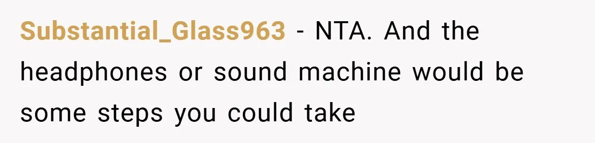 Substantial_Glass963 − NTA. And the headphones or sound machine would be some steps you could take