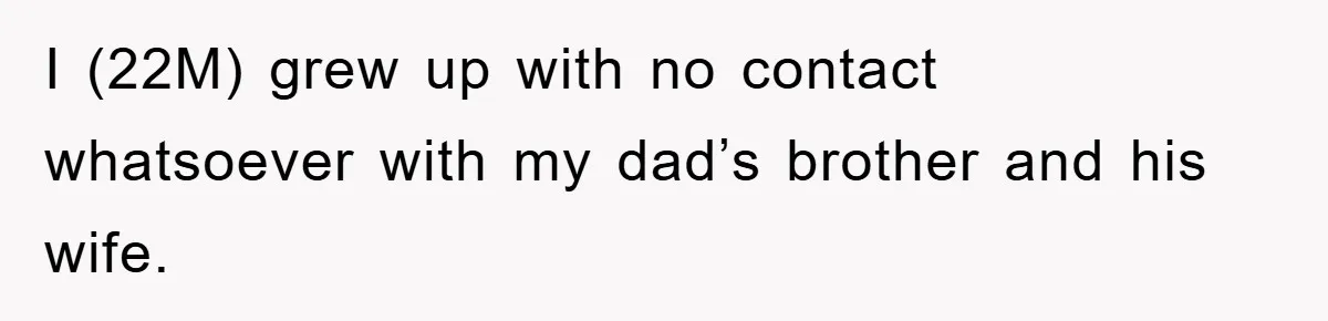 I (22M) grew up with no contact whatsoever with my dad’s brother and his wife.