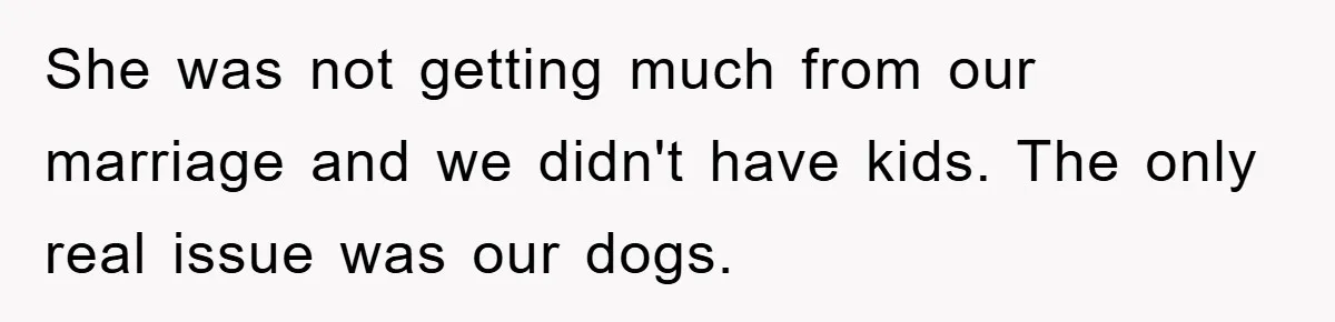 She was not getting much from our marriage and we didn't have kids. The only real issue was our dogs.