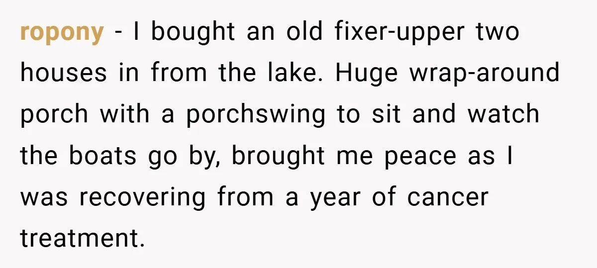 Petty Revenge Gone Feathered: How Crows Became Her Secret Weapon ropony − I bought an old fixer-upper two houses in from the lake. Huge wrap-around porch with a porchswing to sit and watch the boats go by, brought me peace...