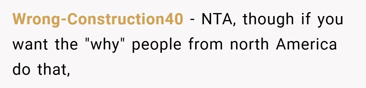 Wrong-Construction40 − NTA, though if you want the "why" people from north America do that,