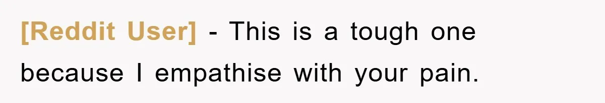 [Reddit User] − This is a tough one because I empathise with your pain.