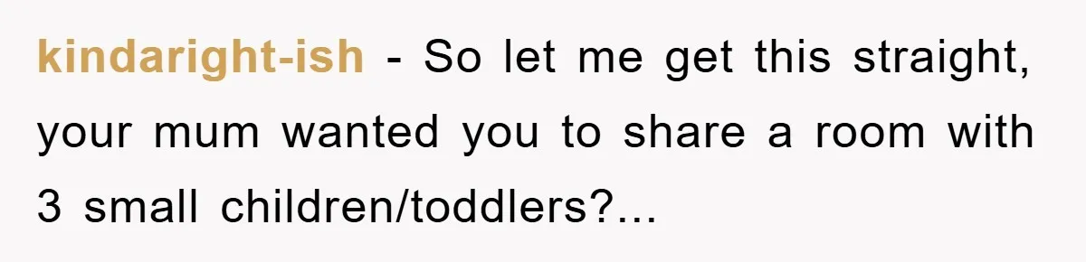 Teen Chooses Dad To Escape Mom’s Parentification And Forced ‘Dad’ Title For Stepfather kindaright-ish − So let me get this straight, your mum wanted you to share a room with 3 small children/toddlers?...