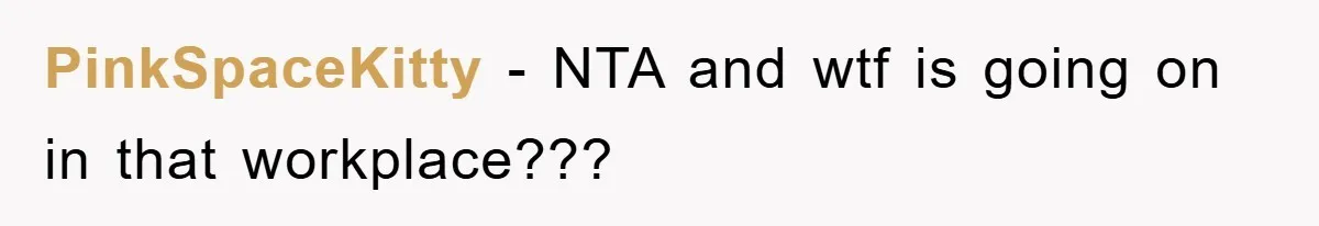 PinkSpaceKitty − NTA and wtf is going on in that workplace???