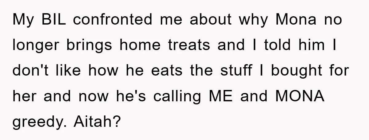 My BIL confronted me about why Mona no longer brings home treats and I told him I don't like how he eats the stuff I bought for her and now...