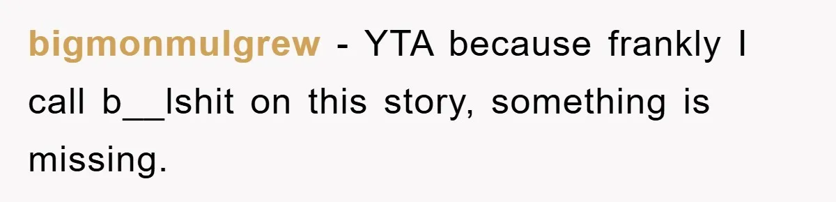 bigmonmulgrew − YTA because frankly I call b__lshit on this story, something is missing.