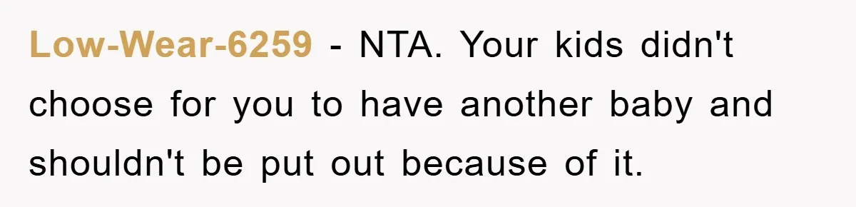 Low-Wear-6259 - NTA. Your kids didn't choose for you to have another baby and shouldn't be put out because of it.