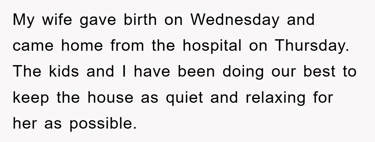 My wife gave birth on Wednesday and came home from the hospital on Thursday. The kids and I have been doing our best to keep the house as quiet and...