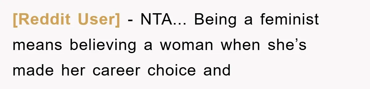 [Reddit User] - NTA... Being a feminist means believing a woman when she’s made her career choice and