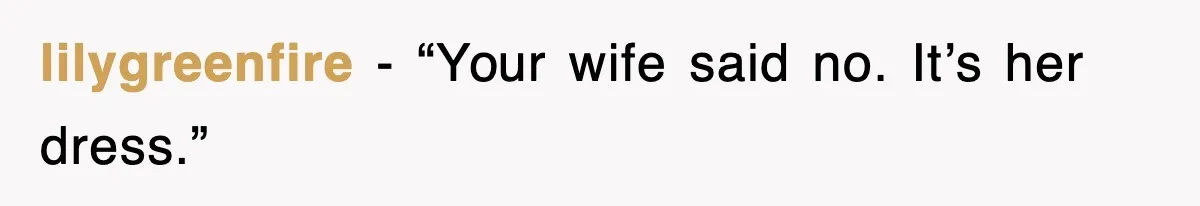 lilygreenfire - “Your wife said no. It’s her dress.”