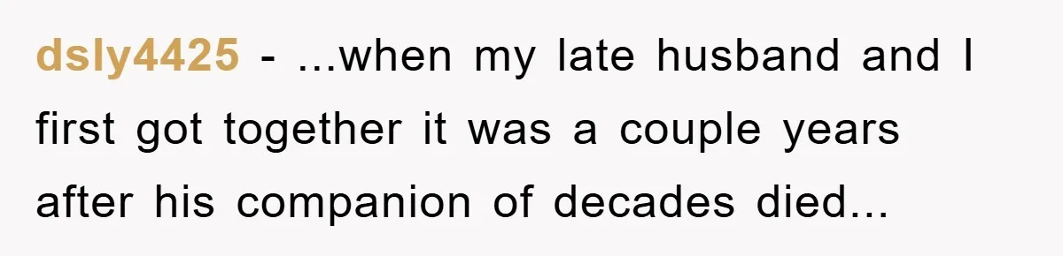 dsly4425 - ...when my late husband and I first got together it was a couple years after his companion of decades died...