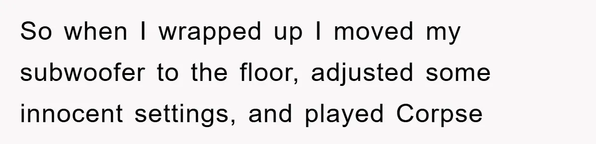 So when I wrapped up I moved my subwoofer to the floor, adjusted some innocent settings, and played Corpse