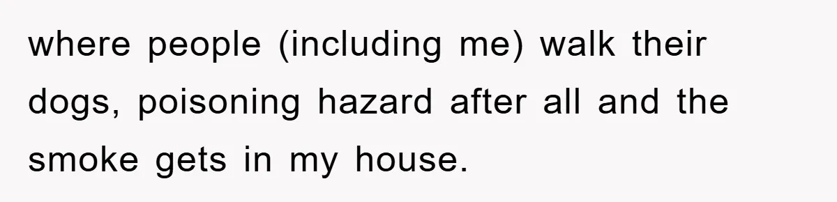 where people (including me) walk their dogs, poisoning hazard after all and the smoke gets in my house.