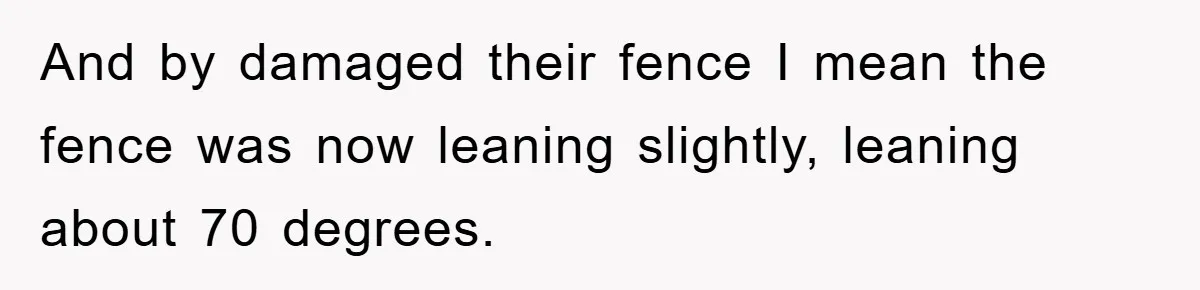 And by damaged their fence I mean the fence was now leaning slightly, leaning about 70 degrees.