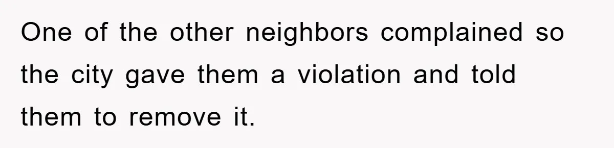 One of the other neighbors complained so the city gave them a violation and told them to remove it.