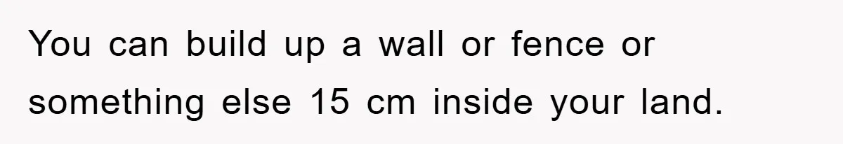 You can build up a wall or fence or something else 15 cm inside your land.