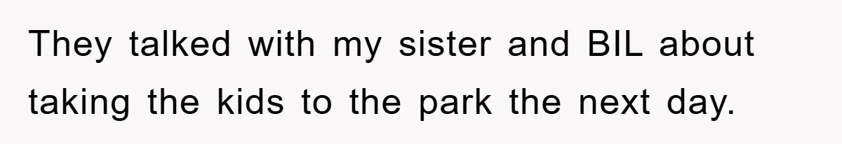 They talked with my sister and BIL about taking the kids to the park the next day.