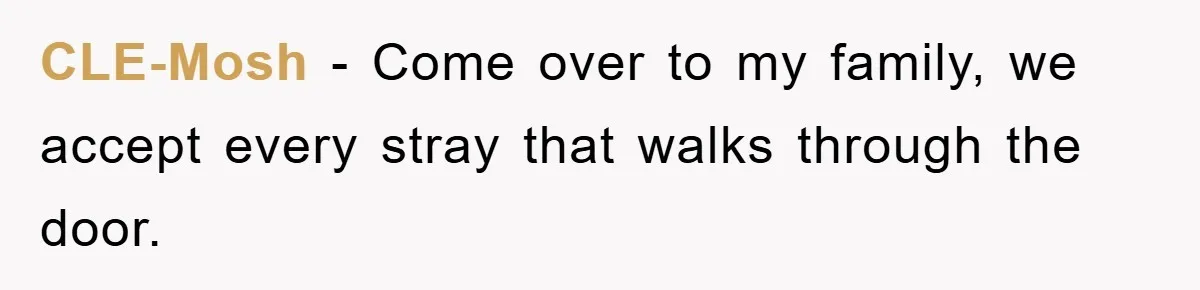 CLE-Mosh − Come over to my family, we accept every stray that walks through the door.