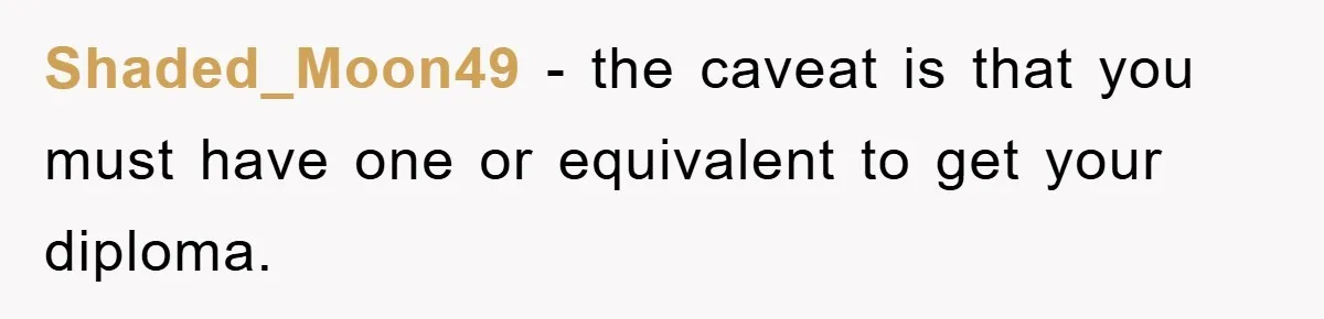 Shaded_Moon49 − the caveat is that you must have one or equivalent to get your diploma.