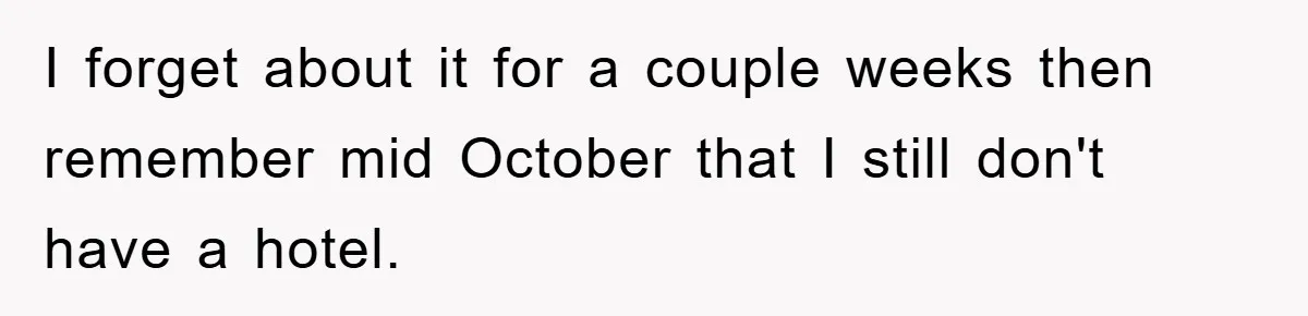 I forget about it for a couple weeks then remember mid October that I still don't have a hotel.