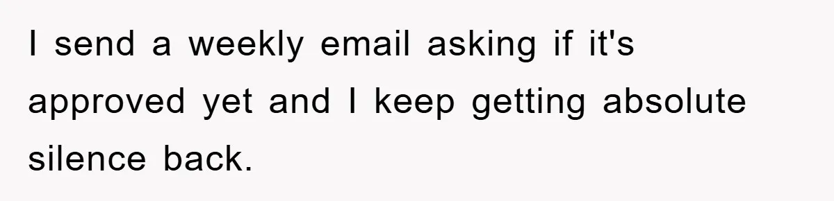 I send a weekly email asking if it's approved yet and I keep getting absolute silence back.