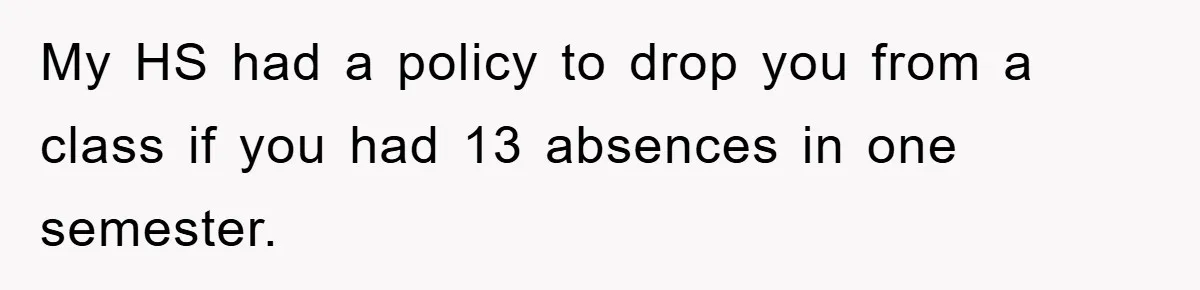 My HS had a policy to drop you from a class if you had 13 absences in one semester.
