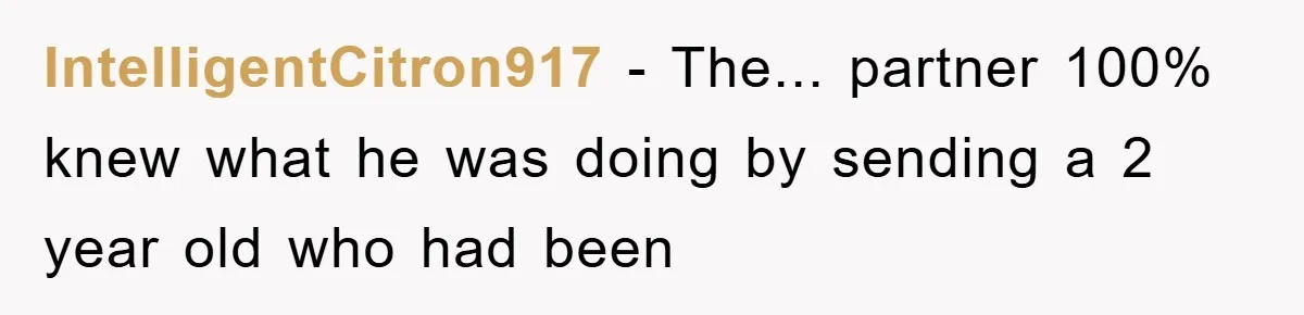 IntelligentCitron917 - The... partner 100% knew what he was doing by sending a 2 year old who had been