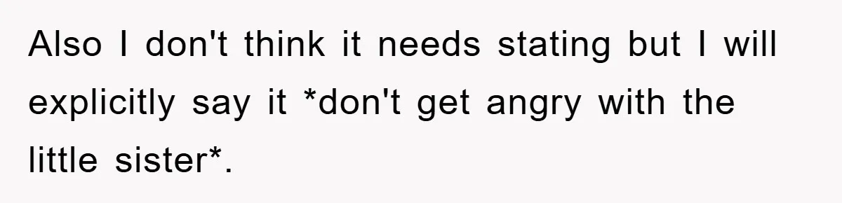 Also I don't think it needs stating but I will explicitly say it *don't get angry with the little sister*.