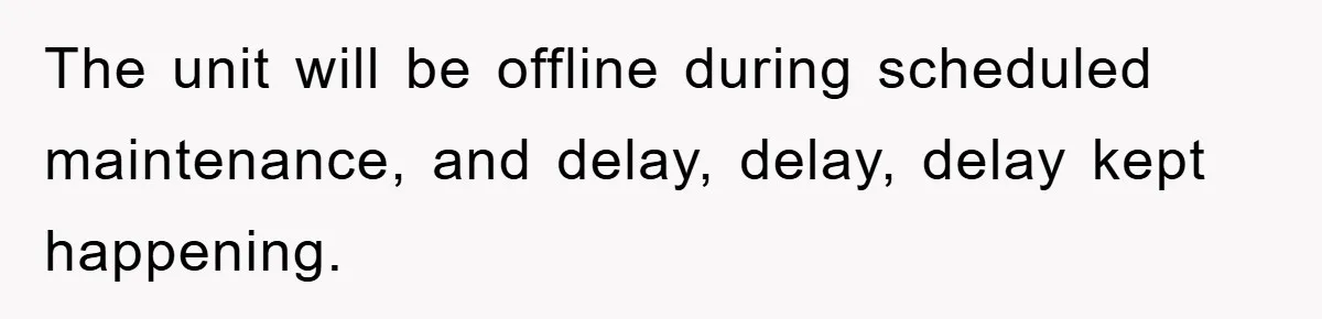 The unit will be offline during scheduled maintenance, and delay, delay, delay kept happening.