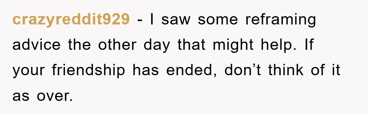 crazyreddit929 - I saw some reframing advice the other day that might help. If your friendship has ended, don’t think of it as over.