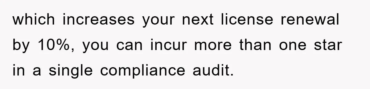 which increases your next license renewal by 10%, you can incur more than one star in a single compliance audit.