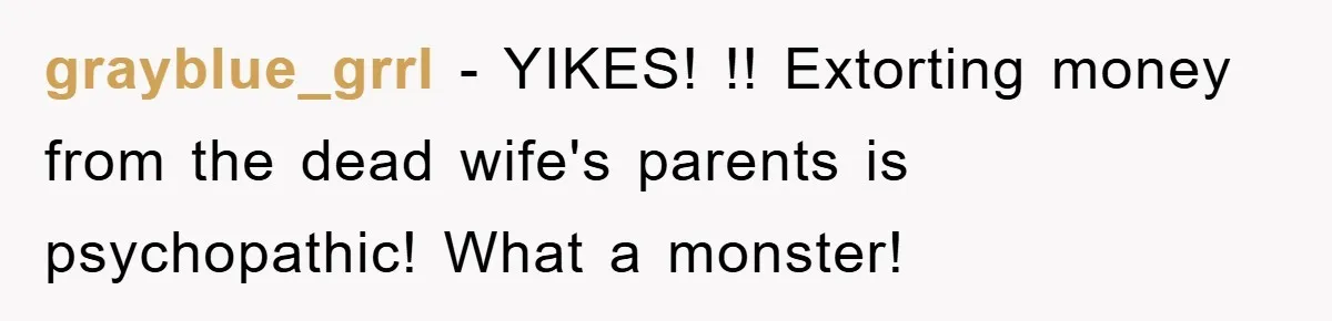 grayblue_grrl - YIKES! !! Extorting money from the dead wife's parents is psychopathic! What a monster!