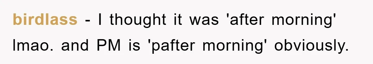 Supervisor Said No Abbreviations, He Obeyed, And Confused Everyone With ‘Ante Meridiem’ birdlass − I thought it was 'after morning' lmao. and PM is 'pafter morning' obviously.