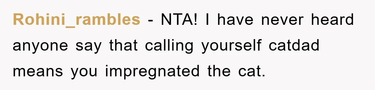 Rohini_rambles − NTA! I have never heard anyone say that calling yourself catdad means you impregnated the cat.