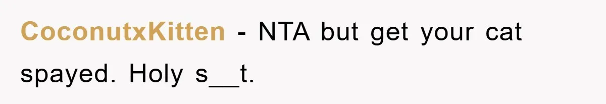 CoconutxKitten − NTA but get your cat spayed. Holy s__t.
