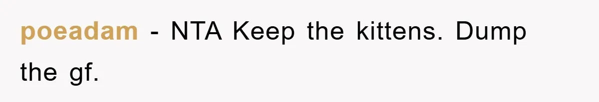 poeadam − NTA Keep the kittens. Dump the gf.