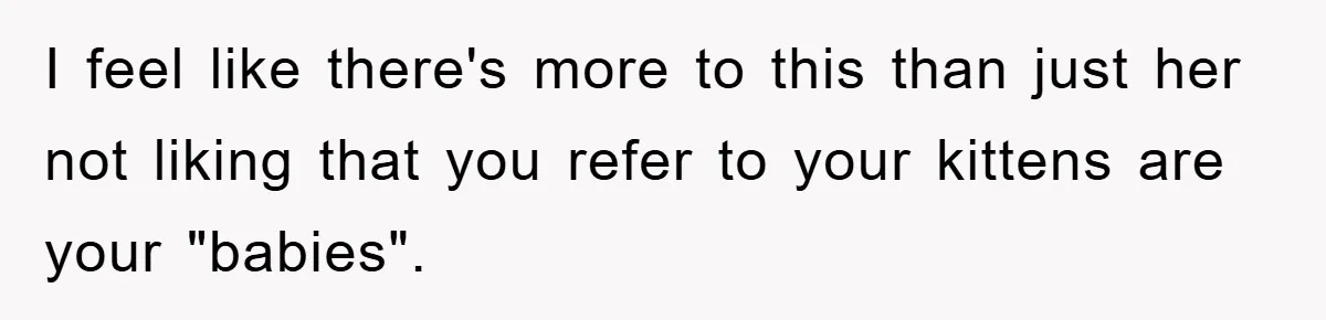 I feel like there's more to this than just her not liking that you refer to your kittens are your "babies".