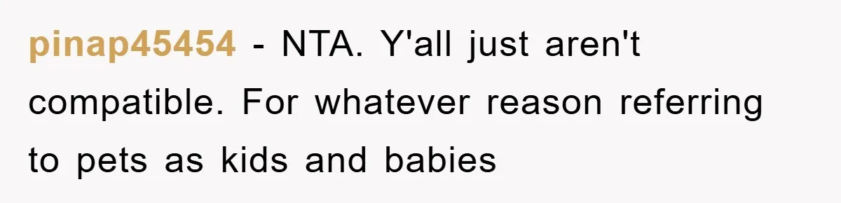 pinap45454 − NTA. Y'all just aren't compatible. For whatever reason referring to pets as kids and babies
